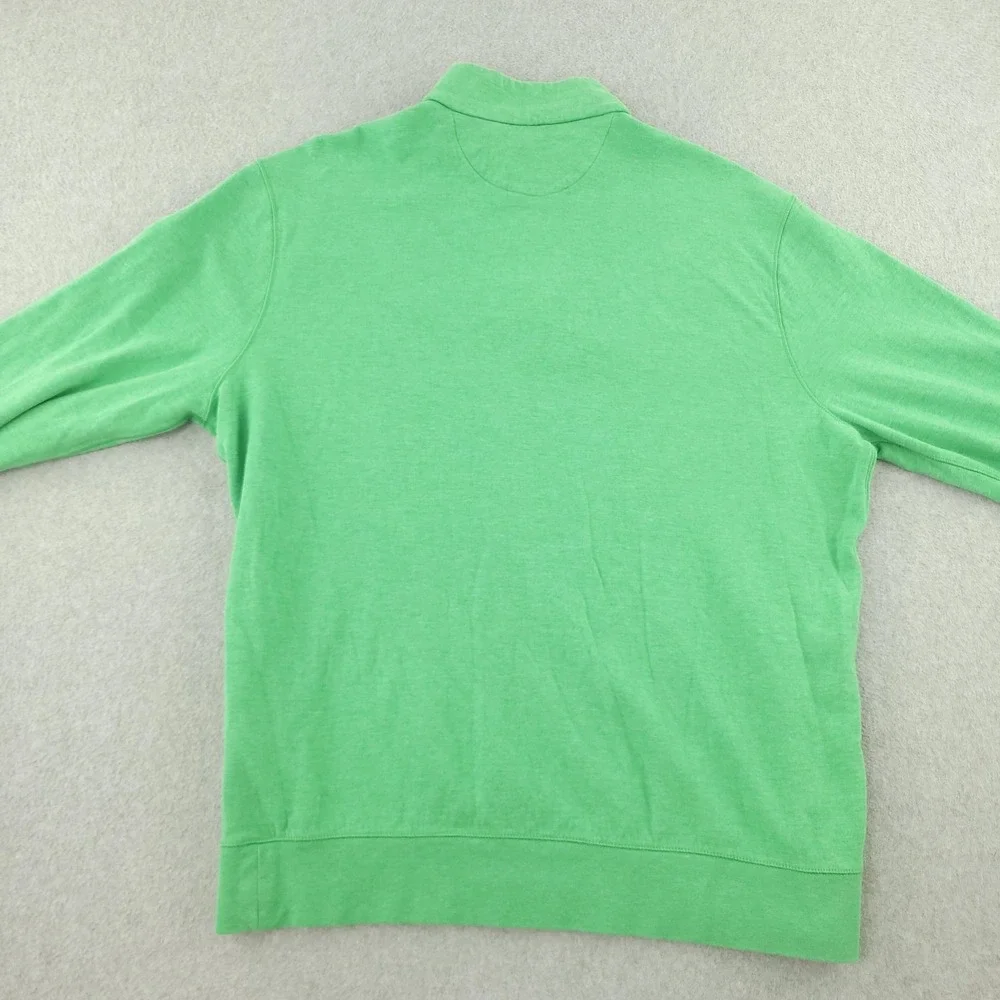 Polo Ralph Lauren Sweater Mens L Green Cotton Viscose 1/4 Zip Mock Neck Pullover